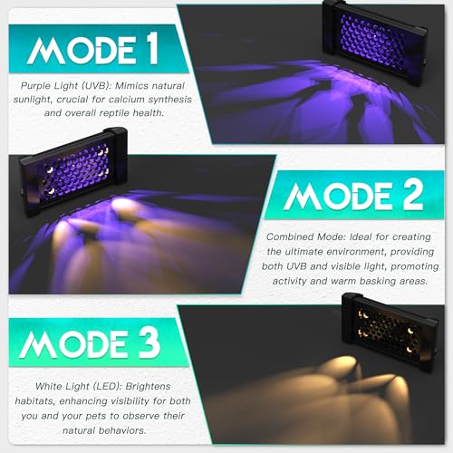 Dimmable LED Reptile UVB Lamp, 8000 Hours UVB Duration for Much Longer Lifespan, Adjustable 4/8/12-Hour Cycles, Suitable for Gecko, Chameleon, and Bearded Dragon, 8W, M Size - size: 8INCH