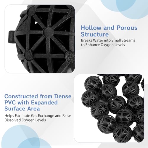 600 Pcs Bio Filter Balls with 6 Pieces Filter Media Bags Mesh Bags with Zipper 1.02 Inch Black Internal Bioballs Filter Media for Pond Fish Tank Aquarium