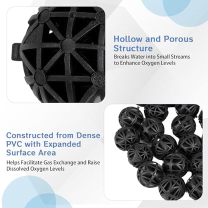 600 Pcs Bio Filter Balls with 6 Pieces Filter Media Bags Mesh Bags with Zipper 1.02 Inch Black Internal Bioballs Filter Media for Pond Fish Tank Aquarium