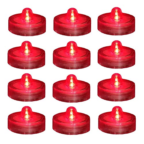 Bright LED Battery Operated Flameless Tea Light, Submersible Tea Candle Waterproof Decorations Underwater Vase Light for Party & Wedding, Pack of 12, Red - color: Bright Red
