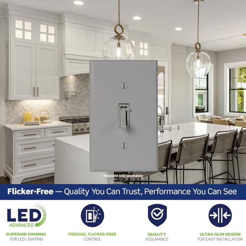 Leviton Toggle Slide LED Advanced Dimmer Switch for 150W Dimmable LED, Halogen and Incandescent Bulbs and Fixtures, TSL01-10G, Gray - color: Gray