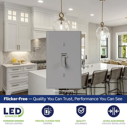 Leviton Toggle Slide LED Advanced Dimmer Switch for 150W Dimmable LED, Halogen and Incandescent Bulbs and Fixtures, TSL01-10G, Gray - color: Gray