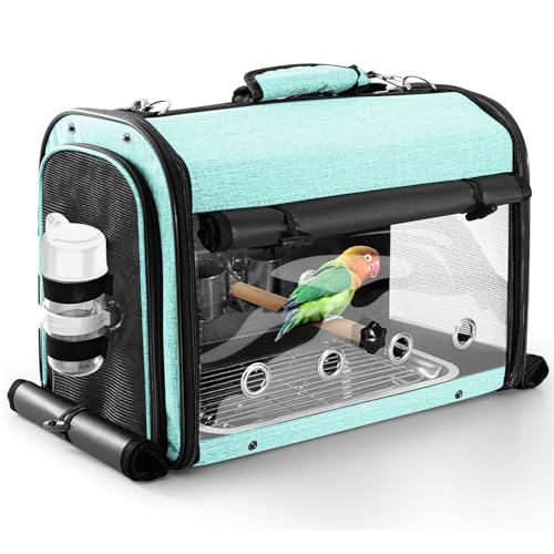 Bird Carrier Bag Bird Travel Cage with Stand, Lightweight Backpack for Parrot, Portable Bird Travel Bag, Pet Transparent Breathable Travel Cage, Green - size: Large-Green