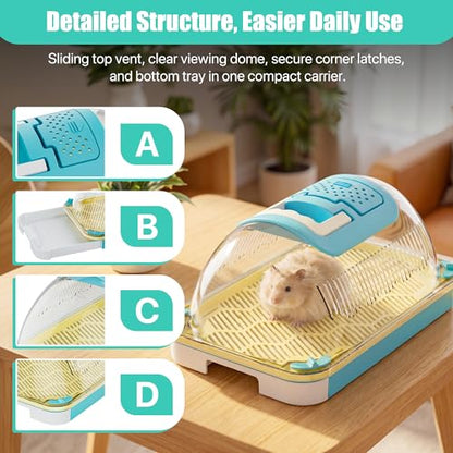 Small Animal Carrier & Insect Carrier with Clear View Lid – Ventilated Habitat Box & Removable Tray for Hamsters, Lizards, Hermit Crabs, Insects, Butterfly Habitat Observation - color: Blue
