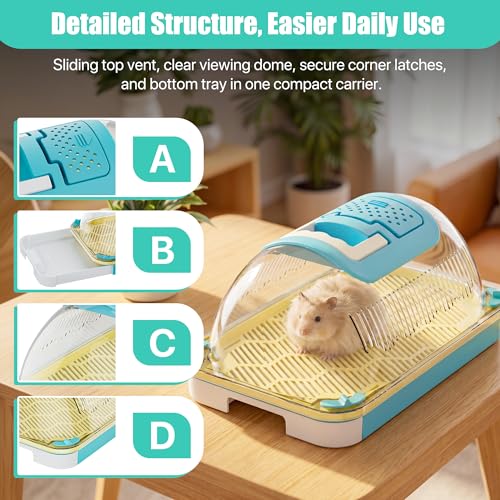 Small Animal Carrier & Insect Carrier with Clear View Lid – Ventilated Habitat Box & Removable Tray for Hamsters, Lizards, Hermit Crabs, Insects, Butterfly Habitat Observation - color: Blue
