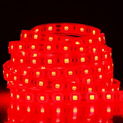 Red Rope Lights 12V Waterproof DIY Underwater Boat Light IP68 Outdoor LED Strip 16.4ft 5M 5050 SMD 300 LED Tube Flexible - color: Red