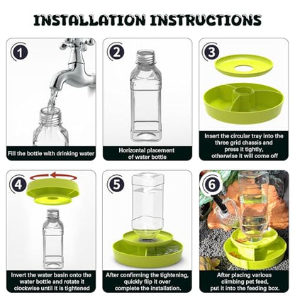 2 in 1 Reptile Food Feeders Bowl Water Bottle, Automatic Water Dispenser Reptile Feeder Kit for Amphibian Lizard Bearded Dragon Snake Feeding (Green) - color: Green