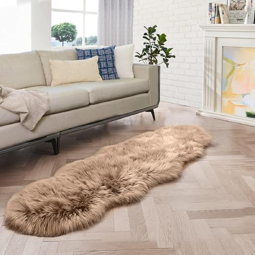ORINOVA Beige Furry Washable Area Rugs for Bedroom Living Room 2X6 Faux Sheepskin Shaggy Fur Nursery Rug for Cute Room Decor Rug - color: Beige, size: 2' x 6' (Sheepskin Fur)