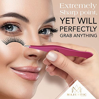 Majestic Bombay Fine Point Tweezers for Women and Men – Splinter Ticks, Facial, Brow and Ingrown Hair Removal–Sharp, Needle Nose, Surgical Tweezers Precision Pluckers best tweezers for chin hair - color: Pink