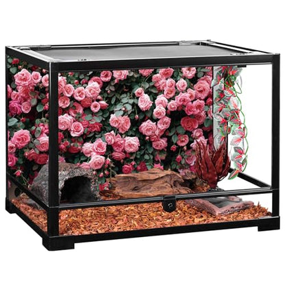 YongFoto Reptile Terrarium Background 24x12 inch Reptile Tank Background Green Leaves Pink Floral Rose Flowers Wall Reptile Habitat Background Bearded Dragon Fish Tank Aquarium Background Backdrop - color: Pink, size: 24x12in/60x30cm