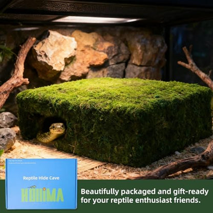 Mossy Cave Hide for Reptiles, Lizard Moss Hideout with Safe Shelter, Snake Cave Hut for Themed Terrarium Ideal for Gecko Hamster Snake to Rest & Hide