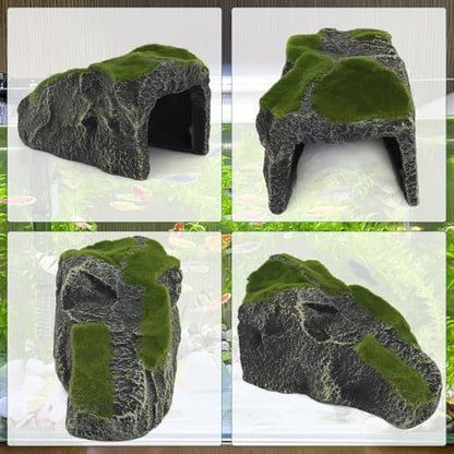 Mossy Reptile Rock Hides and Caves,Artificial Green Moss Cave Hideout for Reptile and Snake, Simulation Rock Tortoise Habitat Accessories,Terrarium & Aquariums Decor (Green, Large) - size: Large
