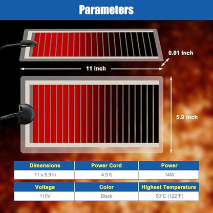 Reptile Heating Pad with 11 x 5.9 Inch Reptile Heat Mat with Rapid and Even Heating Reptile Heat Pad Under Tank Terrarium Heat Mat for Reptile Turtle Snake Lizard 14 Watt - size: 11" X 5.9"(14W)