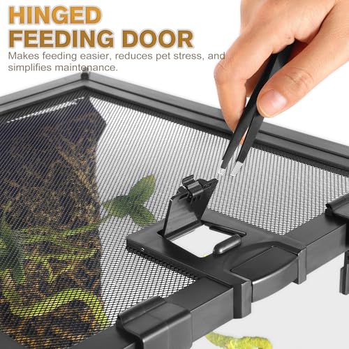 20"x12"x14" Reptile Terrarium, Escape-Proof Glass Arboreal Vivarium for Small Arboreal Reptiles Such as Crested Geckos, with Escape-Proof Lock & Feeding Hatch - size: 20"D x 12"W x 14"H