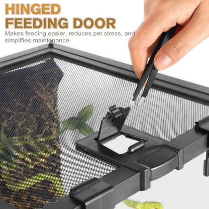 20"x12"x14" Reptile Terrarium, Escape-Proof Glass Arboreal Vivarium for Small Arboreal Reptiles Such as Crested Geckos, with Escape-Proof Lock & Feeding Hatch - size: 20"D x 12"W x 14"H