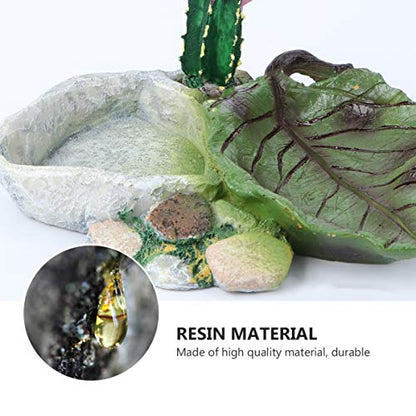 POPETPOP Reptile Water Dish: Cactus Shape Resin Reptile Feeding Dish for Bearded Dragon, Lizard, Spider