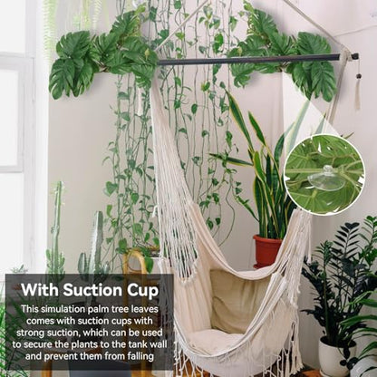 Reptile Plants Artificial Plants Terrarium Plants Decor with Suction Cup Amphibian Habitat Accessories Reptile Hide Decor Rainforest Ground Plant Fish Tank Aquarium Monstera Terrarium Decor