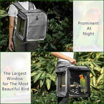 Bird Carrier with Seat Belt for Car Travel, Bird Backpack Carrier with Indestructible Stainless Steel Mesh, Large Bird Carrier Travel Cage, Grey - color: Grey, size: 13.5"L x 10.0"W x 15.5"H