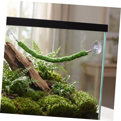 Reptile Climbing Rope Swing with Suction Cup Hook, Bendable and Flexible Artificial Vines for Terrarium Habitat Decor, Realistic Green Plush and Plastic Rope for Lizards and Snakes