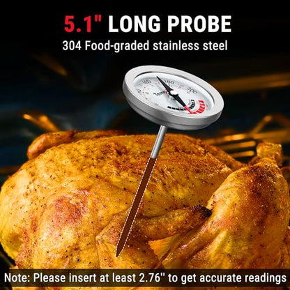 TempPro APT200 2 Pcs Meat Thermometer for Cooking with Extra-Large 2-Inch Dial, Analog Dial Food Cooking Thermometer for Poultry, Pork, Beef Candy Making Accessory (Previously ThermoPro)