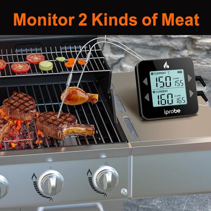 Dual Probe Digital Meat Thermometer - Waterproof, Rechargeable, Bright LCD, Magnetic, Suitable for BBQ, Grill, Smoker, and Oven - color: Black