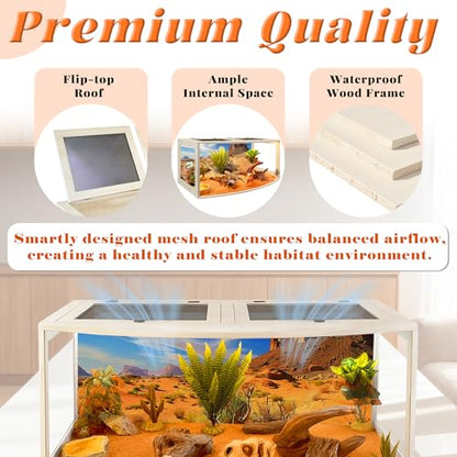 PROLEE Bearded Dragon Tank, Curved Reptile Enclosure with 3-Side Clear Acrylic Panels, Spacious Lizard Tank with Metal Mesh Top and Lockable Door for Reptile Habitat