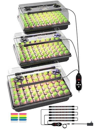 GLOWRIUM Seed Starter Tray with Full Spectrum Grow Light,54-Cell*3 Pack Seed Starter Kit with Humidity Dome,6-Setting Auto Timer,Adjustable Brightness for Indoor Plant (3-Pack) - style: 3-Pack