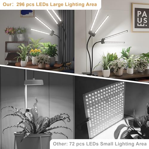 LED Grow Light,Super Bright 6000K White Full Spectrum Clip Plant Growing Lamp with Rotatable Dual Head for Indoor Desk Plants,Dimmable & Timer 4/8/12H,High Power Output for Faster Growth,2-Head - size: 2 Tube