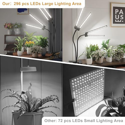 LED Grow Light,Super Bright 6000K White Full Spectrum Clip Plant Growing Lamp with Rotatable Dual Head for Indoor Desk Plants,Dimmable & Timer 4/8/12H,High Power Output for Faster Growth,2-Head - size: 2 Tube