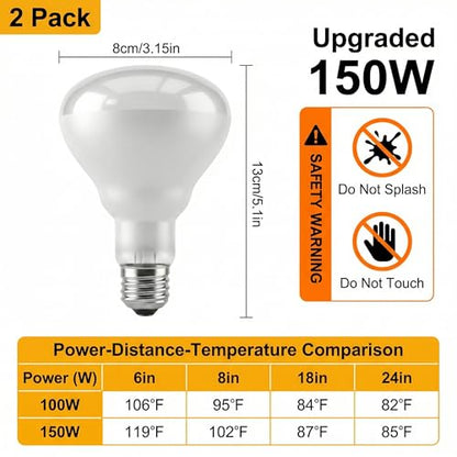 150W Reptile Heat Lamp, 2Pack Reptile Heat Lamp Bulbs, UVA Natural Daylight Reptile Basking Bulbs for Reptiles, Bearded Dragon, Lizard, Chicken, Turtle, Snake