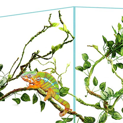 QUOZUO Bearded Dragon Tank Accessories for Habitat, Terrarium Hanging Plants Artificial Leaves Reptile Hide, Leopard Gecko Tank Accessories Hide Terrarium Decor for Lizard Geckos Chameleon Snake
