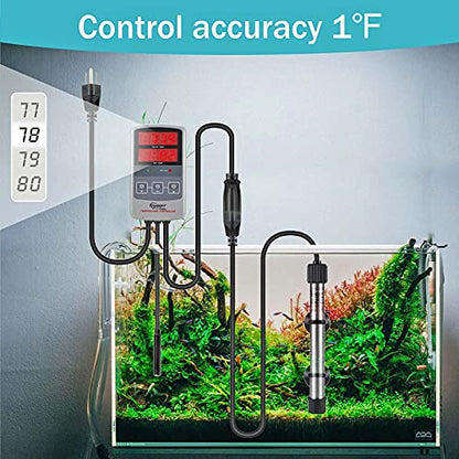 hygger Pinpoint Saltwater Aquarium Heater with Digital Thermostat IC Temp Controller, Titanium Tube Submersible Fish Tank Heater for Coral Reef 500 Watt - size: 500w