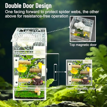 Jumping Spider Enclosure,DIY Insects Habitat,Small Reptile Terrarium Glass House Accessories Set,with Jumping Platform Hide Climbing Net(Green 2) - color: Green 2