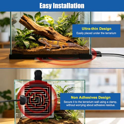 Reptile Heating Pad 6 x 5.5 Inch Reptile Heat Mat with Rapid and Even Heating Reptile Heat Pad Under Tank Terrarium Heat Mat for Reptile Turtle Snake Lizard 5 Watt - size: 6" X 5.5"(5W)