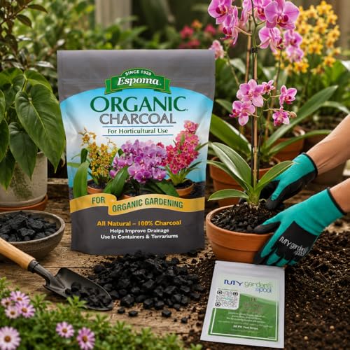 Espoma Organic Charcoal 4 QT with My Garden Pool pH Soil Test Strips 20 Ct and Superior Gardening Claw Gloves