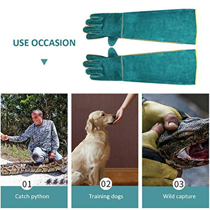 JTLB Animal Handling Gloves Bite Protection Gloves Pet Grasping Long Leather Protective with Breathable Sweat Absorbent Cowhide for Garden Cutting Veterinary Animal (Dark Green)