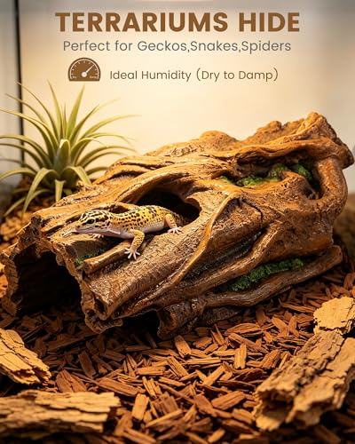 REPTITRIP Reptile Hide Cave, Resin Tree Bark Reptile Hideout for Snakes, Geckos, Lizards, and Bearded Dragons - Habitat Cave for Terrariums and Aquariums