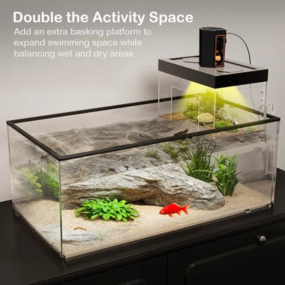 Turtle Basking Platform with Light,9.8*6.2*6.2inch Small Land Elevated Topper Decor,Red Eared Slider Hanging Habitat Enclosure Cage,Cuckold Tank with Lid,House for Semi Aquatic Baby Terrapin