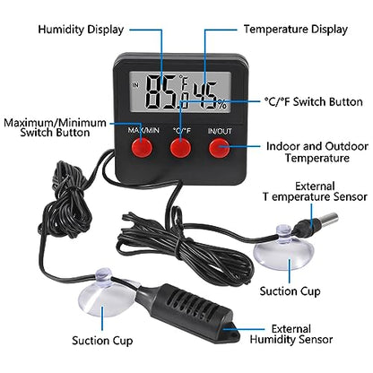 3Pcs Digital Thermometer and Humidity Thermometers Indoor and Outdoor Digital Temperature and Hygrometer Gauge with Probe for Reptile Terrarium Thermometer Pet Keeping - color: 3PCS