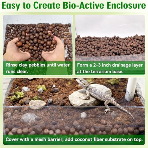 Halatool 4QT Expanded Clay Balls – Bioactive Terrarium Drainage Layer | Organic Lightweight Leca Clay Pebbles for Terrarium False Bottom, Prevent Waterlogging, Reusable, for Leopard Gecko, Frog - size: 4QT