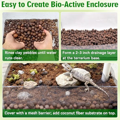 Halatool 8QT Leca Clay Balls Terrarium Substrate for Reptile – False Bottom | Organic Expanded Clay Pebbles for Reptile Terrarium Drainage Layer, Lightweight & Reusable, for Geckos, Tortoises & Frogs - size: 8QT