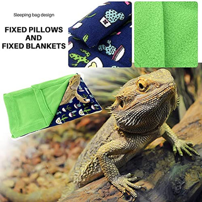 Bearded Dragon Bed with Pillow Lizard Sleeping Bag Blanket Soft Warm Hideout Terrariums Accessories for Reptile Lizard Bearded Dragon (Blue) - color: Blue