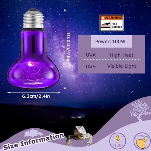 75W Reptile Night Light Bulb – Purple Basking Spot Lamp with Simulated Moonlight for Lizards, Chameleons, Snakes, Turtles, Amphibians – UVA Heat Light – 2 Pack | 3.2" - color: Purple, size: 75W - Gen1 - R63