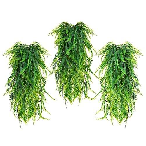 Garland Hanging Vines 3 PC Artificial Leaves Fake Greenery Faux Plants Realistic Home Office Decoration Indoor Outdoor (Fern) - color: Fern