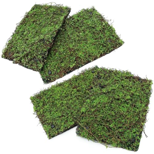 AQUA KT Reptile Moss Background Backdrop Wall Artificial Terrarium Habitat Amphibian Cage Decoration for Lizard Bearded Dragon Snake Tree Frog Chameleon Climbing, Pack of 4