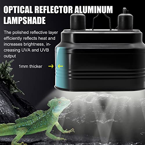 MECESOR Dual Reptile Lamp Fixture with Independent Switches, UVB & Basking Bulb Holder for Glass Terrarium Habitat - Reptile Light Fixture for Bearded Dragons,Turtles,Snakes & Lizards
