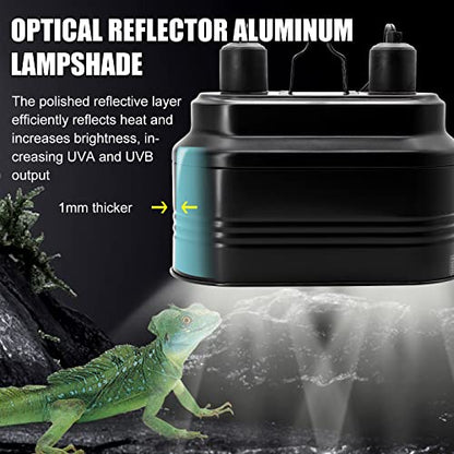 MECESOR Reptile Dual Light Fixture 160W and Reptile Lamp Stand Adjustable Height 15.7-73.6inch with 360°Adjustable Swing Arm