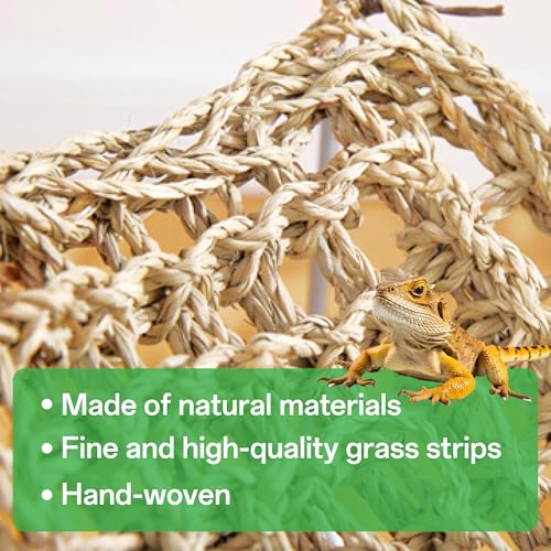 Bearded Dragon Hammock & Reptile Bed - Adjustable Basking Platform with Metal Legs, Tank Accessories for Lizard, Gecko, Snake, Hermit Crab Habitat (Nature, Rectangle)