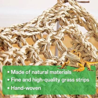 Bearded Dragon Hammock & Reptile Bed - Adjustable Basking Platform with Metal Legs, Tank Accessories for Lizard, Gecko, Snake, Hermit Crab Habitat (Nature, Rectangle)