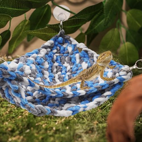 kathson Bearded Dragon Hammock Soft Double-Layered Reptile Hammocks Swing Hanging Bed with Suction Cups Hooks Tank Accessories Hammocks for Small Lizard Leopard Gecko Chameleon(Triangular) - color: Blue